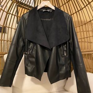 Black draped faux leather jacket